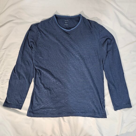 George - Men's Striped Long-Sleeve Tee Black & Blue Medium - Picture 1 of 9